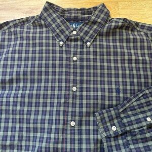 Polo Ralph Lauren Blake Button-Down Oxford Shirt Blue Green Plaid Size XXL